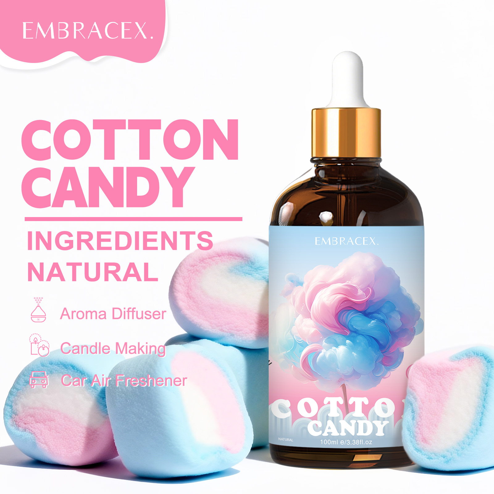Candle Fragrance - 100ml コットンキャンディフレグランスオイル ディフューザー キャンドル作り 友人へのギフト スイートな香りのリードディフューザーオイル