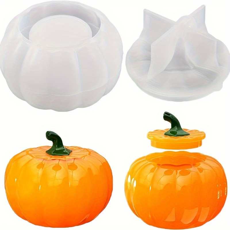 Candle Molds - ふた付きハロウィンパンプキンジャー、シリコンモールド、エポキシ樹脂、キャンドルホルダー、キャンディージャー、2個