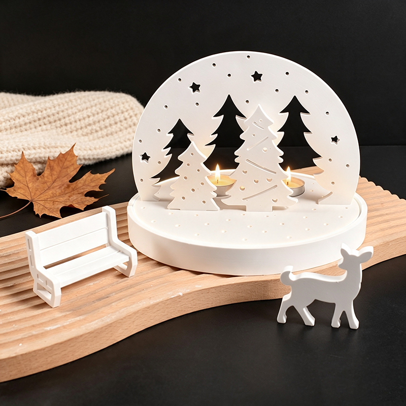 Candle Lighter - クリスマスエルクティーライトキャンドルホルダーシリコンモールド、3Dレジンプラスタートレイモールドキット、DIY冬景色ランプベースクラフトツールセット