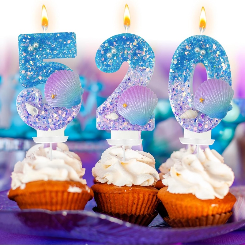Paraffin Wax - 0～9の数字を自由に組み合わせたデジタルキャンドル、パープルシェルの誕生日キャンドルは、誕生日パーティー、記念日、結婚記念日に最適です。