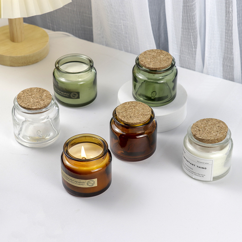 レトロなブラウンの耐熱手作り香り付きキャンドルカップ、蓋付き - Candle Containers のレビューと価格