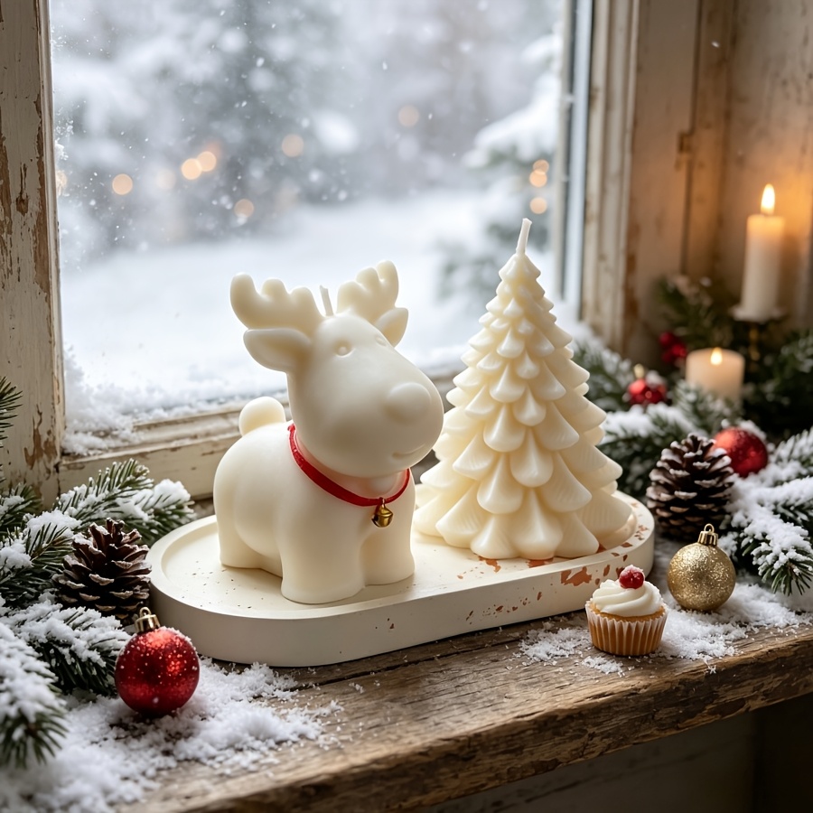 粘土シリコンモールド3点セット：クリスマス鹿、クリスマスツリ - Candle Making Kit のレビューと価格
